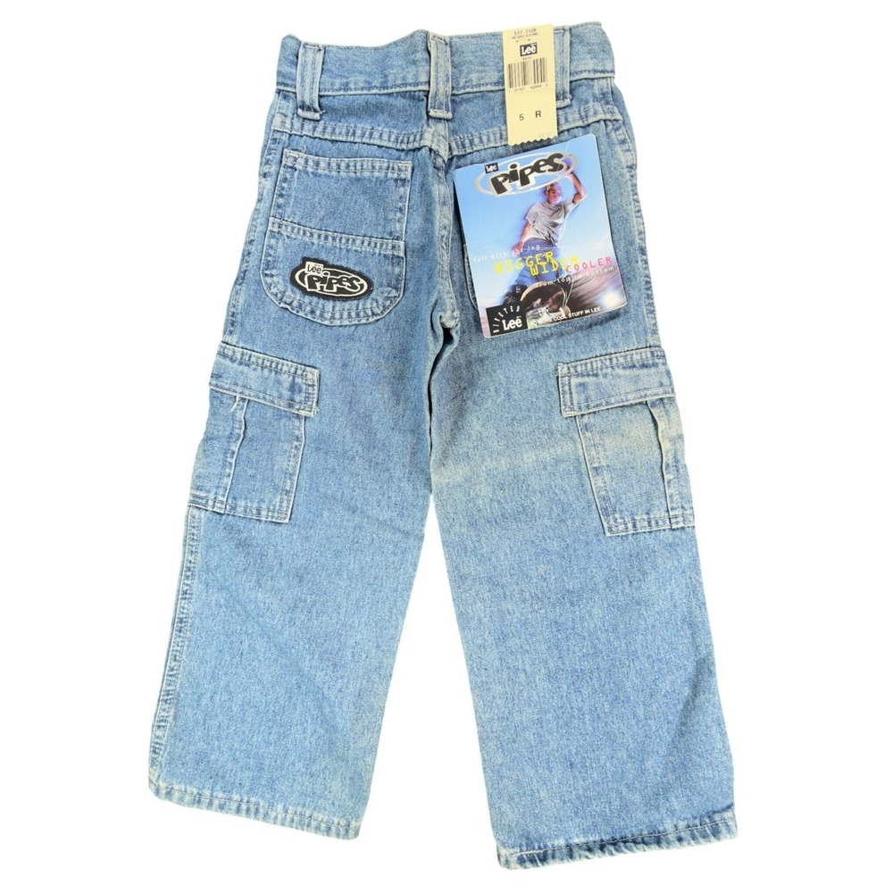 Lee Pipes Vintage 90s Cargo Jeans Boys 5 Reg Wide Leg NOS NWT Light Wash